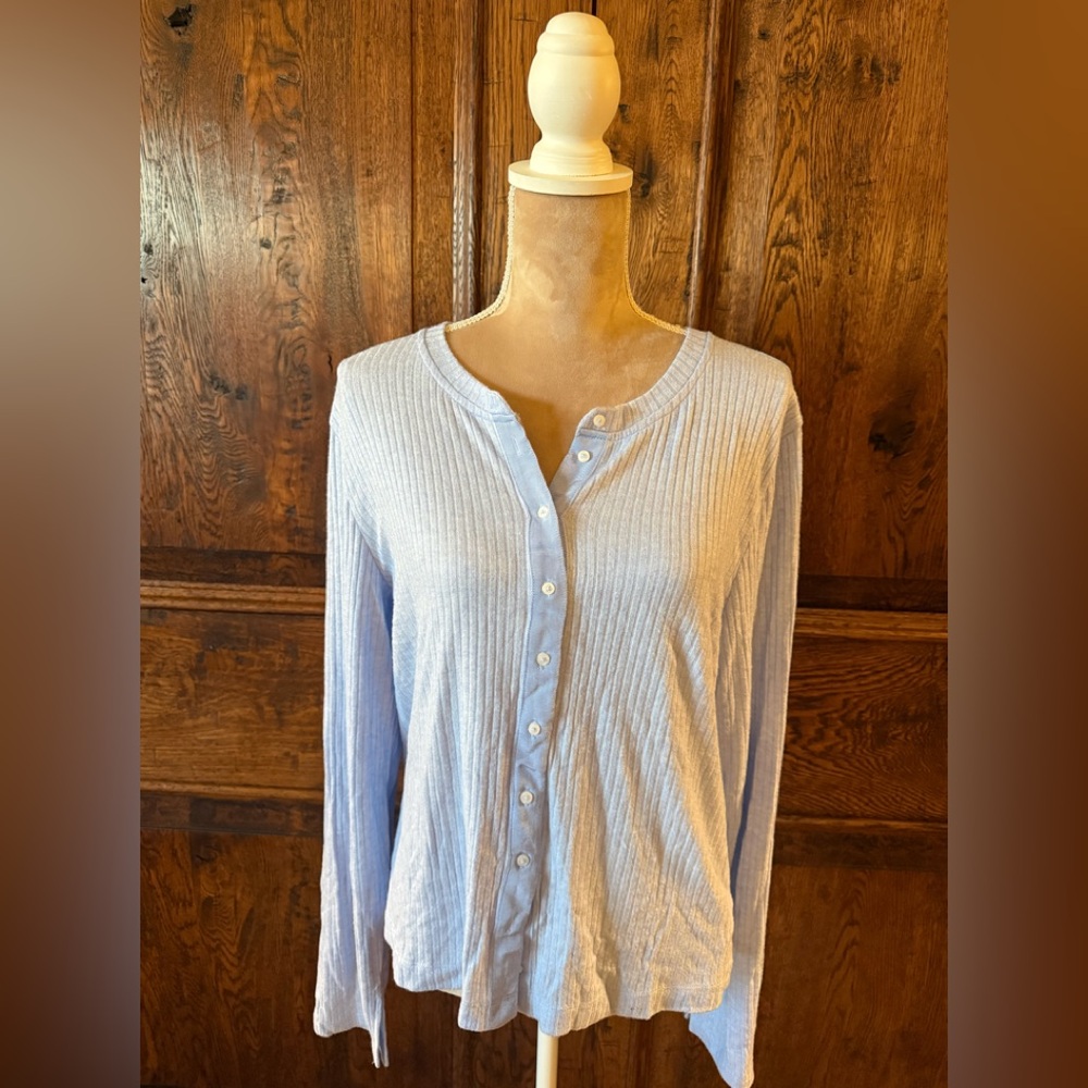 Aerie- NEW WITH TAGS. Baby Blue Button Down Shirt with Mandarin Collar.
